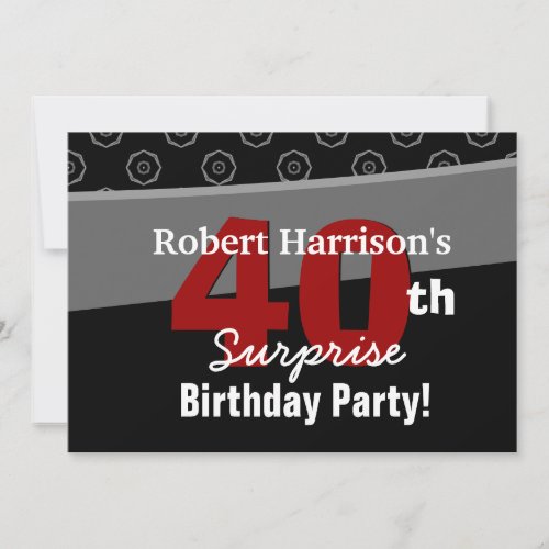 40th Surprise Birthday Black White V541 Personalized Announcement