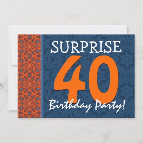 40th Surprise Birthday Blue and Orange Template Custom Invites