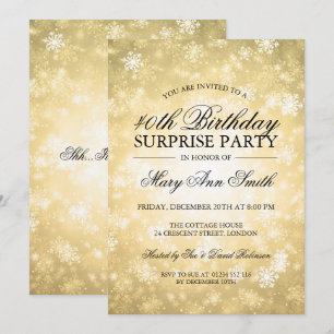 40th Surprise Birthday Gold Winter Wonderland Invitation