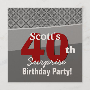 40th Surprise Birthday Gray Red Diamonds R274 Invitation
