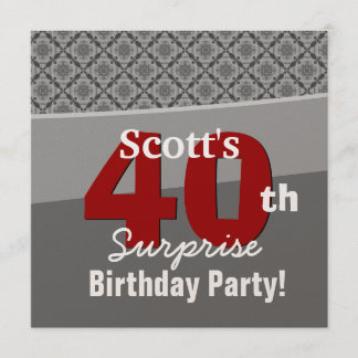 40th Surprise Birthday Gray Red Diamonds R274 Invitation