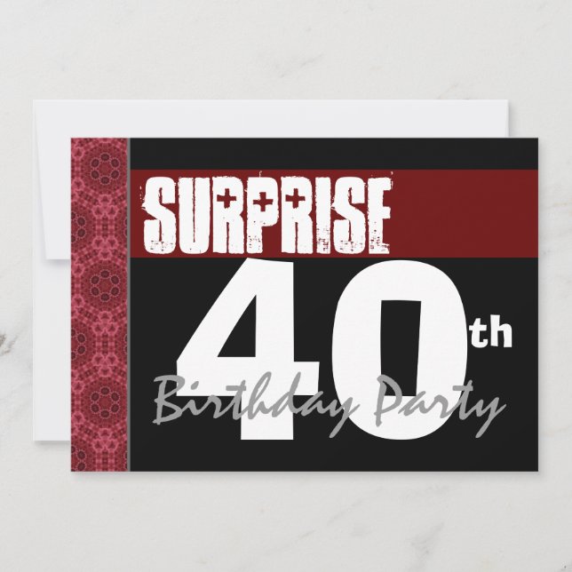 40th Surprise Birthday Modern Red Black and White Invitation (Front)