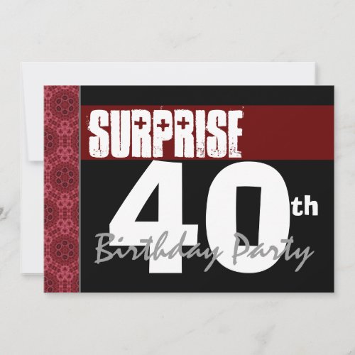 40th Surprise Birthday Modern Red Black and White Invitation