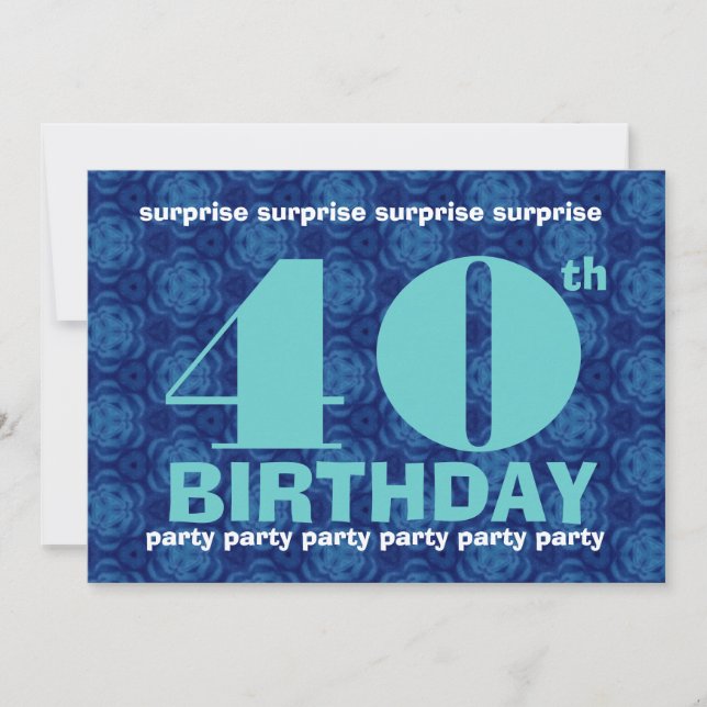 40th SURPRISE Birthday Party Blue and Aqua B400 Invitation (Front)