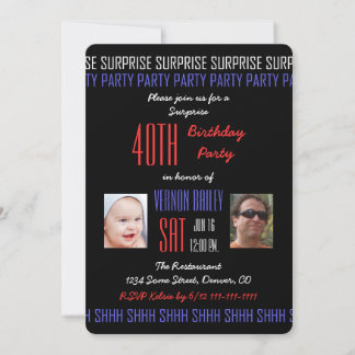 40th Surprise Birthday Party for Men with Pictures Invitation