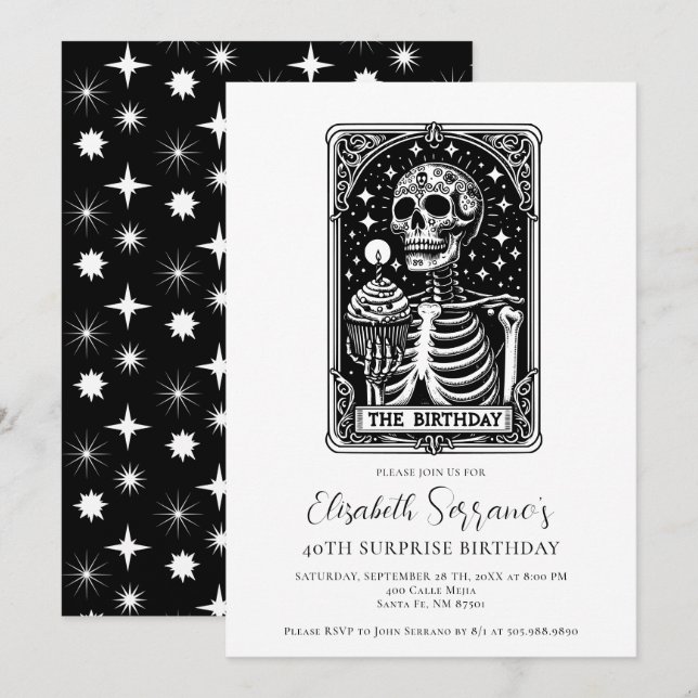 40th Surprise Birthday Party Gothic Tarot Black  Invitation (Front/Back)
