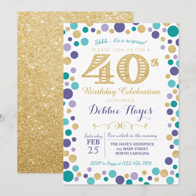 40th Surprise Birthday Party Invitation (Front/Back)
