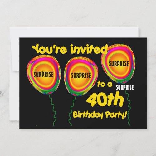 40th SURPRISE Birthday Party Invitation Balloons