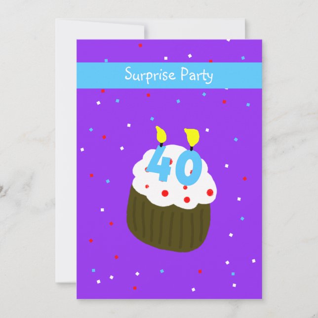40th Surprise Birthday Party Invitation Cupcake (Front)