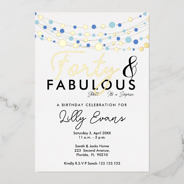 40th surprise birthday party invitation elegant  foil invitation (Front)