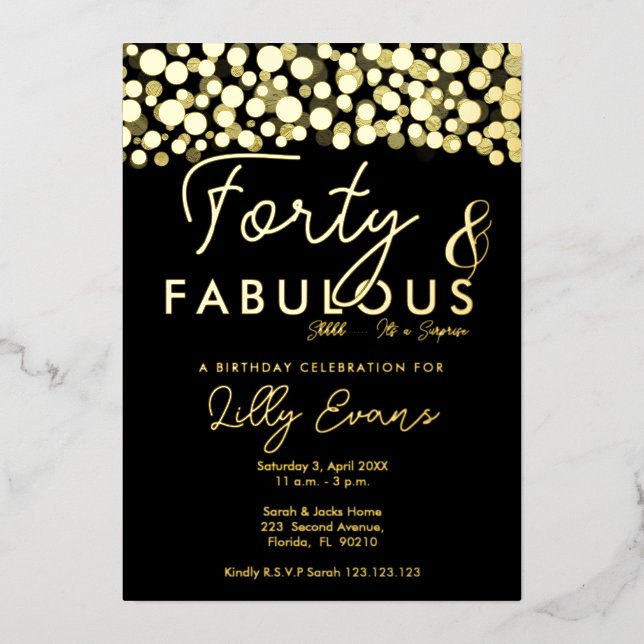 40th surprise birthday party invitation elegant  foil invitation (Front)