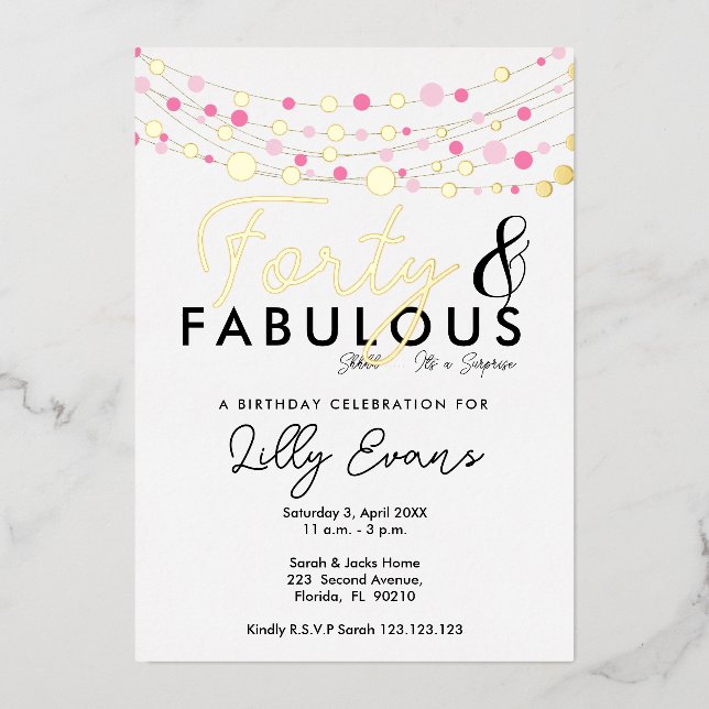 40th surprise birthday party invitation elegant  foil invitation (Front)