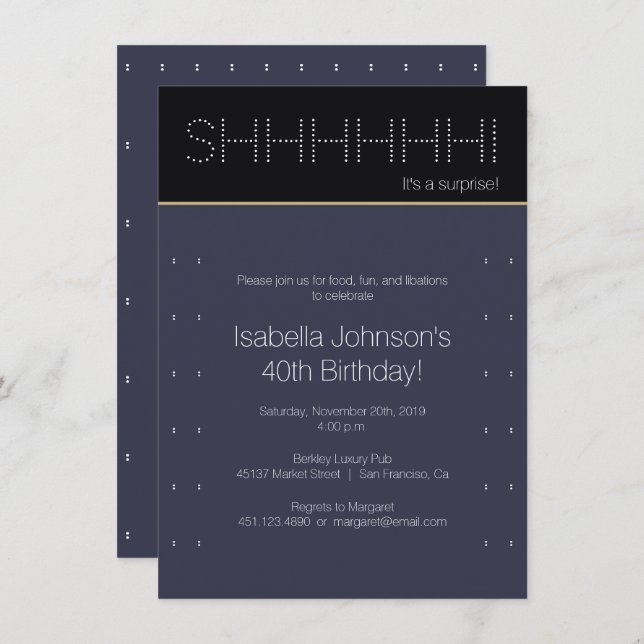 40th Surprise Birthday Party | Modern Polka Dot Invitation (Front/Back)