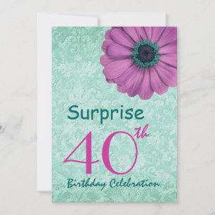 40th SURPRISE Birthday Party Pink and Teal Daisy Invitation