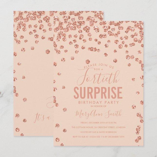 40th Surprise Birthday Rose Gold Blush Pink Invitation (Front/Back)