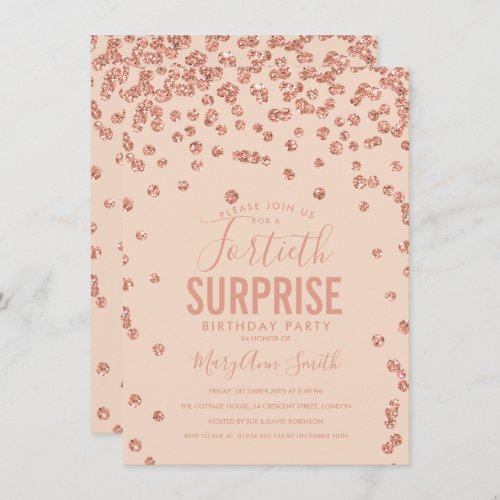 40th Surprise Birthday Rose Gold Blush Pink Invitation