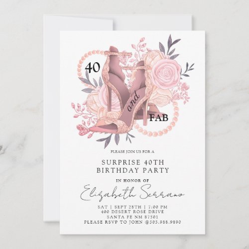 40th Surprise Birthday  Roses High Heels Invitation