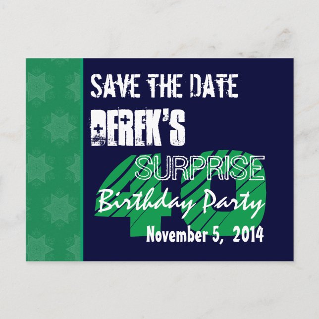 40th Surprise Birthday Save the Date Blue Green 1 Announcement Postcard (Front)