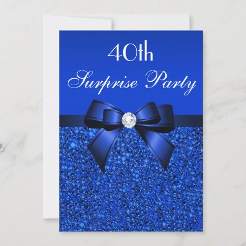 40th Surprise Party Royal Blue Sequins and Bow Invitation