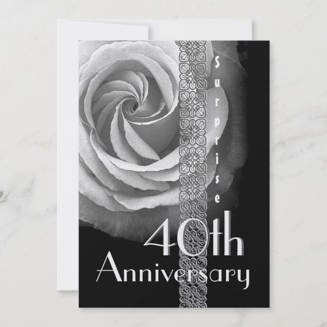 40th SURPRISE Wedding Anniversary SILVER Rose Invitation (Front)