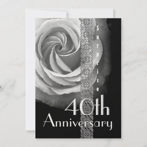 40th SURPRISE Wedding Anniversary SILVER Rose Invitation