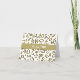 40th "Thank you!" Gold Random Number Pattern Thank You Card