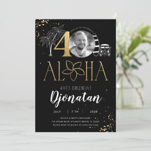 40th Tropical Birthday Gold Invitation with Photo