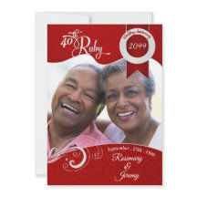 40th Vibrant Ruby Red Damask Custom Photo