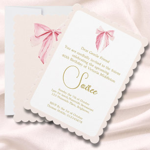 40th Watercolor Pink Elegant Birthday Bow Invitation