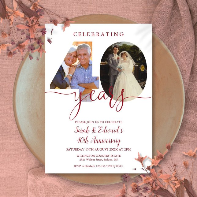 40th Wedding Anniversary 2 Photo Ruby Invitation (40th Wedding Anniversary 2 Photo Ruby Invitation)
