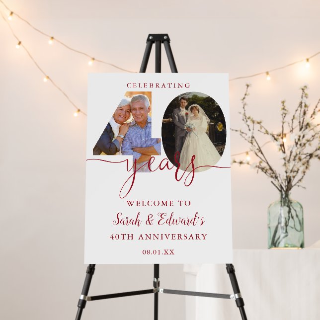 40th Wedding Anniversary 2 Photo Welcome Sign (In Situ (Stand))