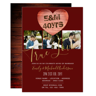 40th Wedding Anniversary - ADD PHOTOS x 3 Rustic Invitation