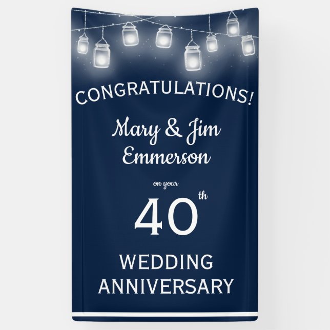 40th Wedding Anniversary Banner Navy White (Vertical)