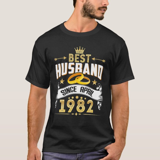 40Th Wedding Anniversary Best Husband Since 1982 T-Shirt (Front)