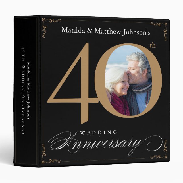 40th Wedding Anniversary Black Gold Calligraphy 3 Ring Binder (Front/Spine)