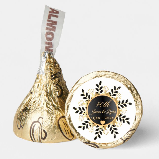 40th Wedding Anniversary Black Gold Floral Party Hershey®'s Kisses® (Front)