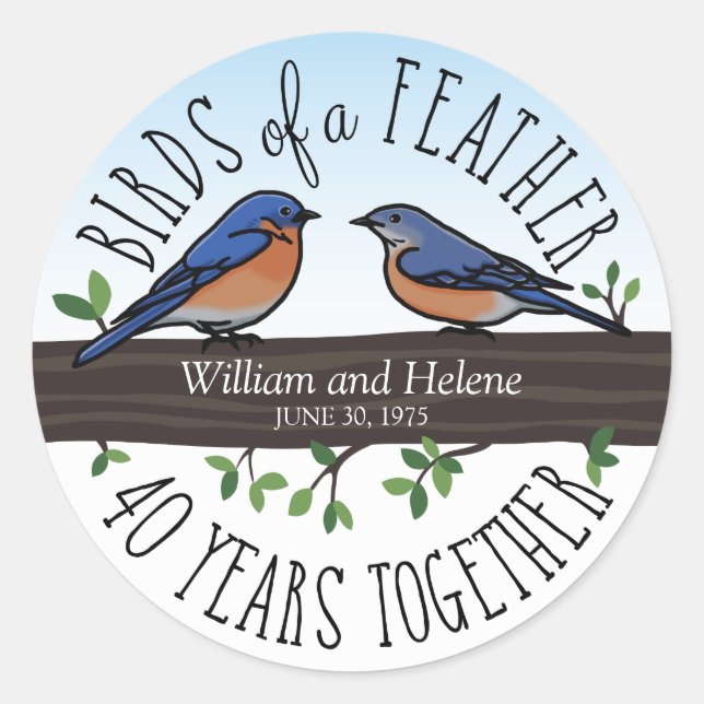 40th Wedding Anniversary, Bluebirds of a Feather Classic Round Sticker (Front)
