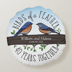 40th Wedding Anniversary, Bluebirds of a Feather Round Pillow
