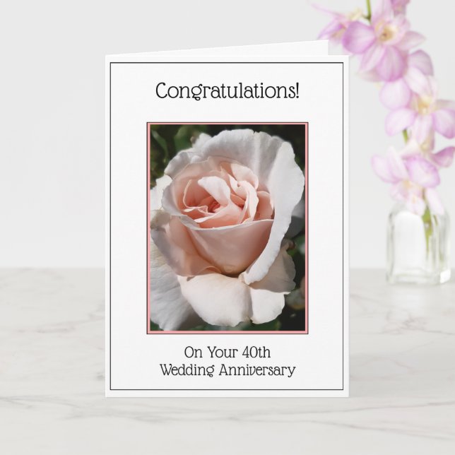 40th Wedding Anniversary Card Floral Rose (Orchid)