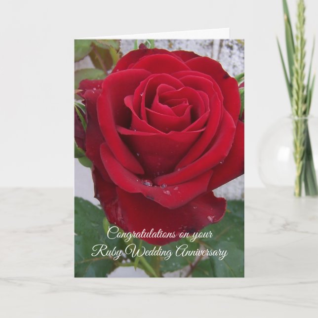 40th Wedding Anniversary Card Red Rose (Front)