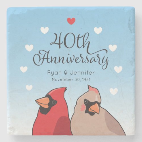 40th Wedding Anniversary Cardinal Bird Pair Stone Coaster