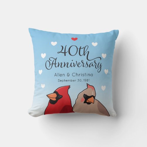 40th Wedding Anniversary Cardinal Pair Throw Pillow