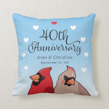 40th Wedding Anniversary  Cardinal Pair Throw Pillow by DuchessOfWeedlawn at Zazzle