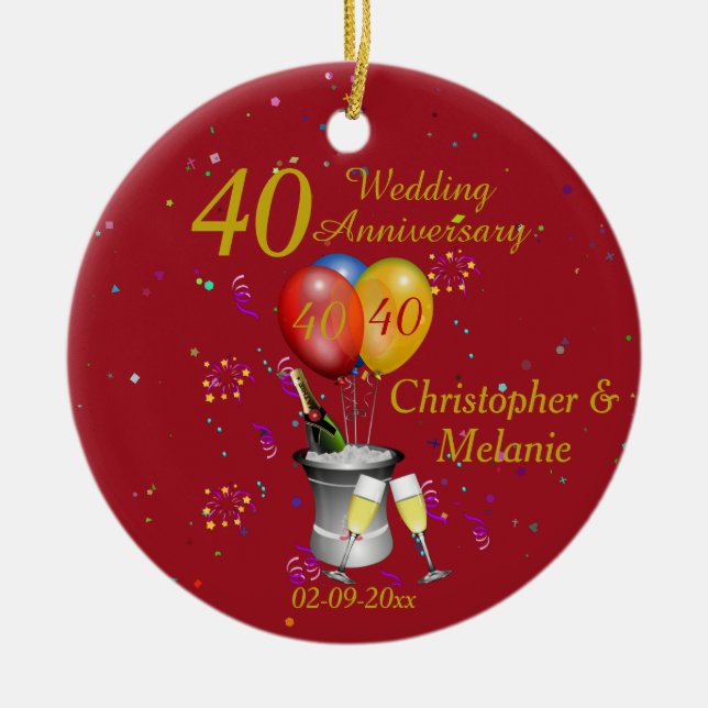  40th Wedding Anniversary Celebration Bubbly  Ceramic Ornament (Front)