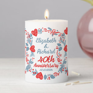 40th Wedding Anniversary celebration gift idea Pillar Candle