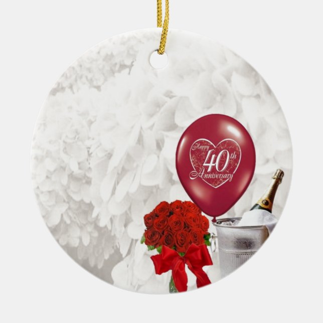 40th Wedding Anniversary Ceramic Ornament (Front)