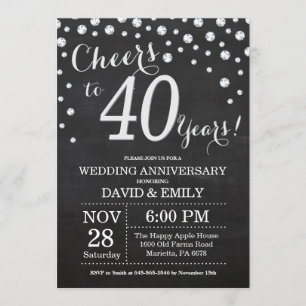 40th Wedding Anniversary Chalkboard Black Silver Invitation