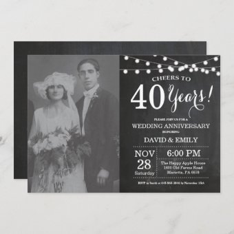 40th Wedding Anniversary Chalkboard Photo Invitation | Zazzle