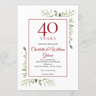 40th Wedding Anniversary Change the Date Greenery Invitation