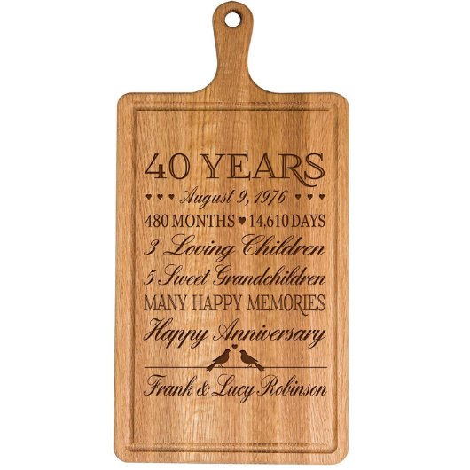 40th Wedding Anniversary Cherry Wood Cutting Board (Front)